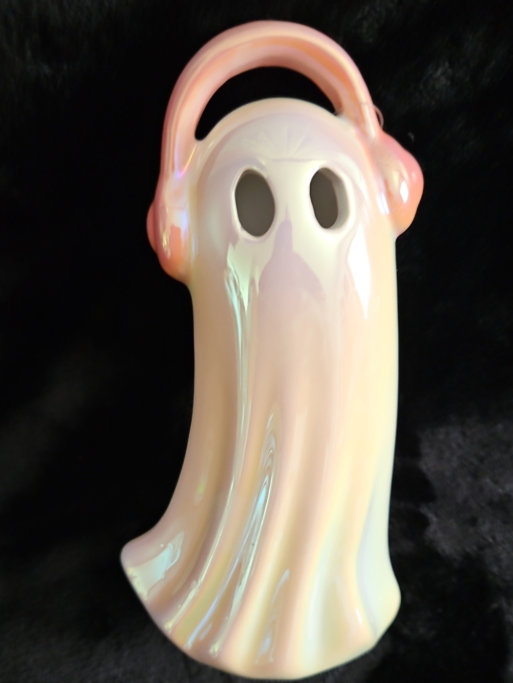 Iridescent Ceramic Ghost With Headphones Figurine